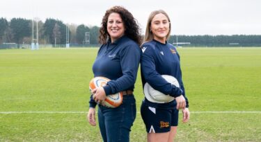 Rugby star Georgia and Kerry on the pitch